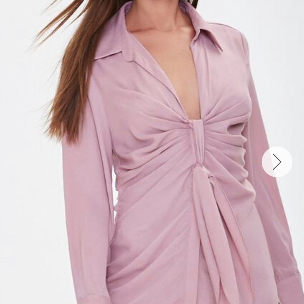 Mauve Pink Tie Front Collar Dress Dusty Rose Small - Picture 7 of 8